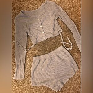 Cozy Gray Ribbed Knit Sleepwear Set